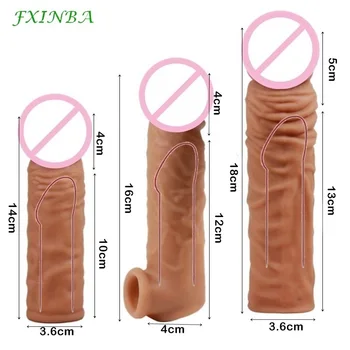 FXINBA 14-28cm Realistic Penis Sleeve Extender Cock Sleeve Dick Enlargement Delay Ejaculation Reusable Condom Men Sex Toys 3