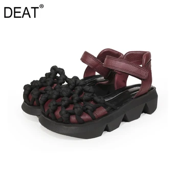 

[DEAT] 2020 New Spring Summer Pumps Toe Retro Tie Strap Genuine Leather Platform Sandals For Women Shoes Fashion Tide 10G996