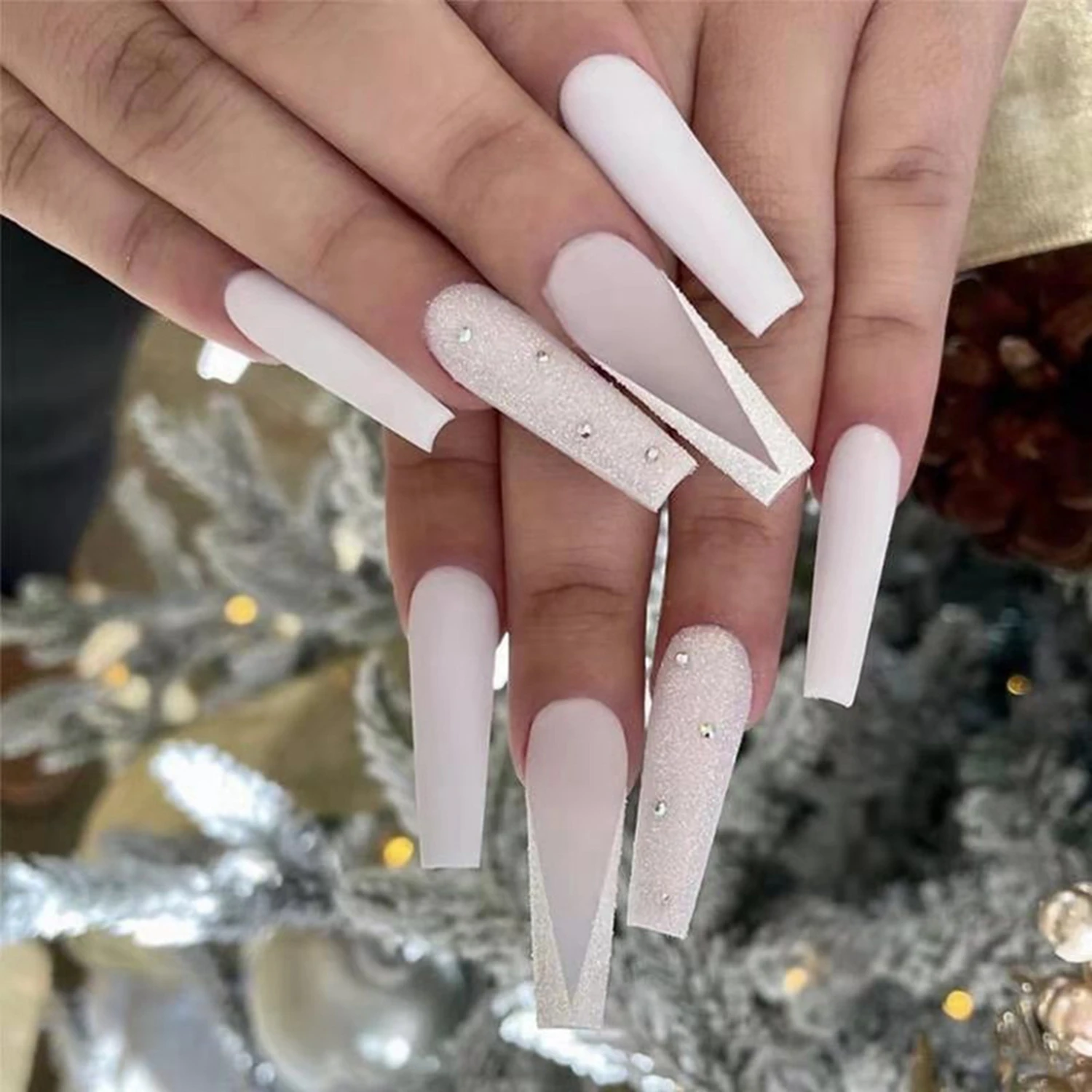 24pcs Fake Nails Long Frosted V-shaped French Wearable False Nails  Detachable Full Cover With Designs Coffin Ballerina Nail - False Nails -  AliExpress
