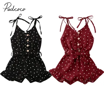 

2020 Baby Summer Clothing Toddler Kids Baby Girl Floral Strappy Romper Straped Jumpsuit Hearts Print Sleeveless Clothes Outfit