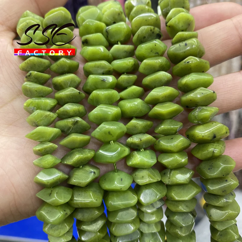Natural Canada Green Jades Beads Irregular Special Cut Genuine Loose Spacer Beads for Jewelry Making DIY Bracelets 6x11mm 15