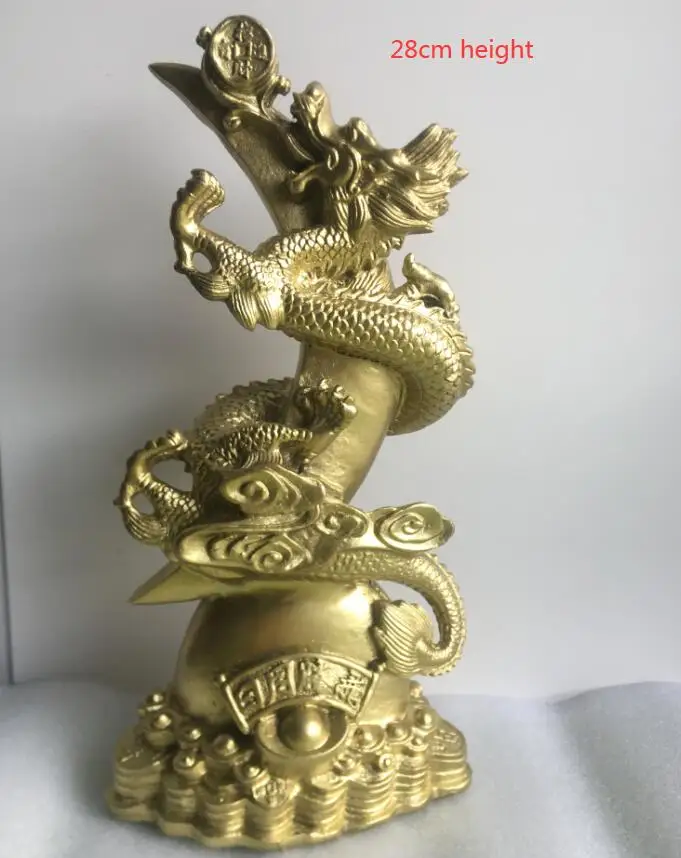 

28 см Китайская народная Классическая Бронзовая позолоченная счастливая муха спираль Дракон игра монета деньги статуя 2 варианта цвета