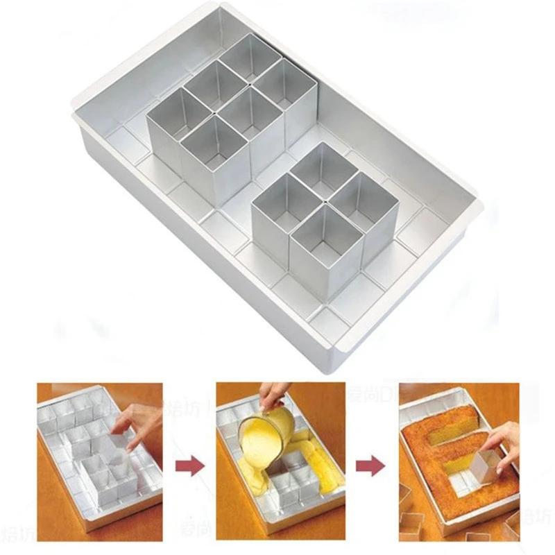 Aluminum Alloy Rectangular Cake Mould Baking Tray Letter Number Cake Mould Bakeware Pan Adjustable Mold Chocolate Bakery