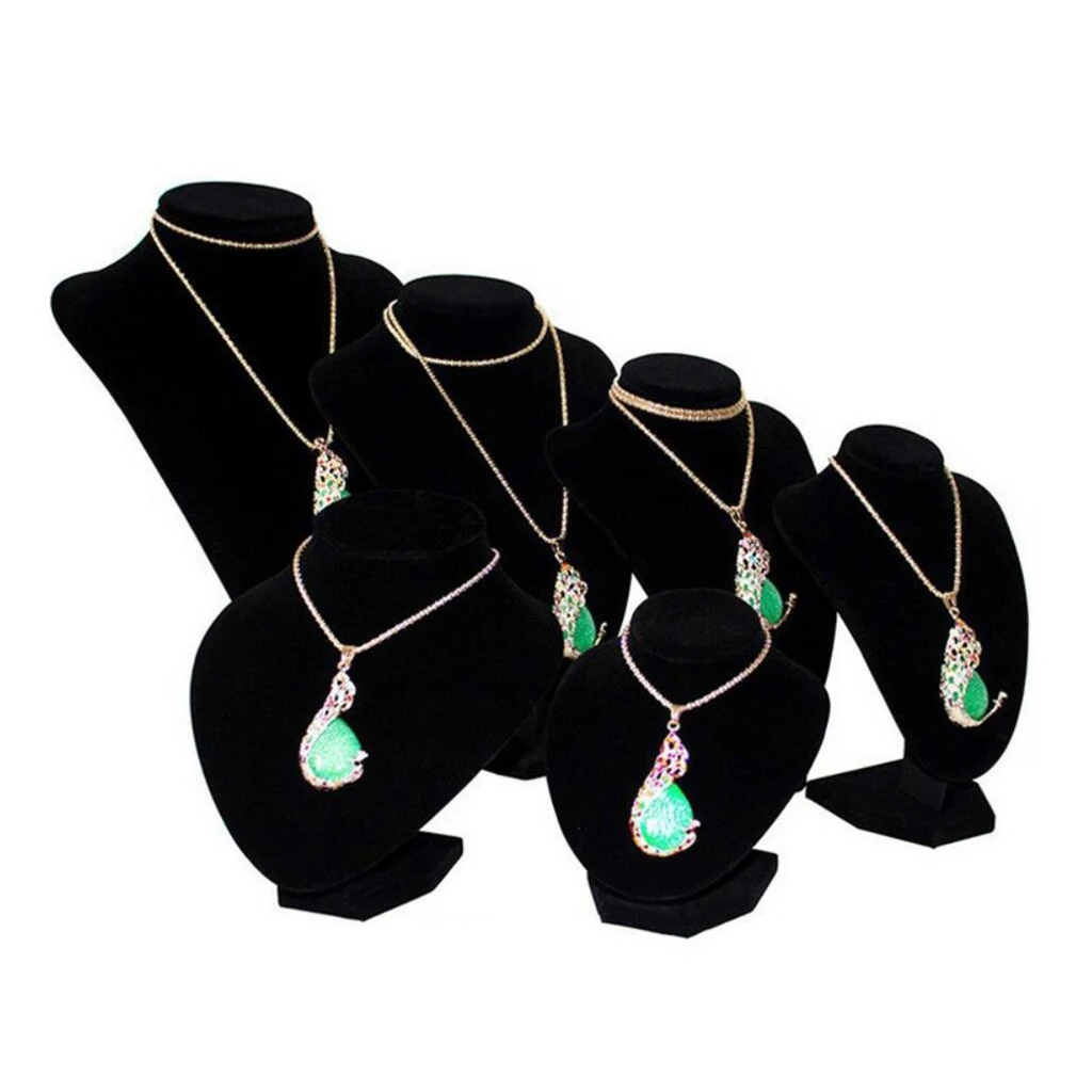 Black Velvet Wooden Necklace Display Bust Stand Mannequin Jewelry Holder for Necklaces Chain Choker Pendant Jewelry Packaging