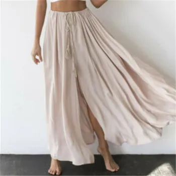 

2019 Fashion Women Summer Skirt Solid Casual Chiffon Ladies Fashion Solid Gypsy Long Maxi Full Skirt Beach New Arrival Clothing