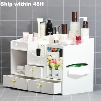 

Waterproof with Mirror Makeup Organizer Large Capacity Cosmetic Jewelry Nail Polish Container Desktop Sundries Storage Box