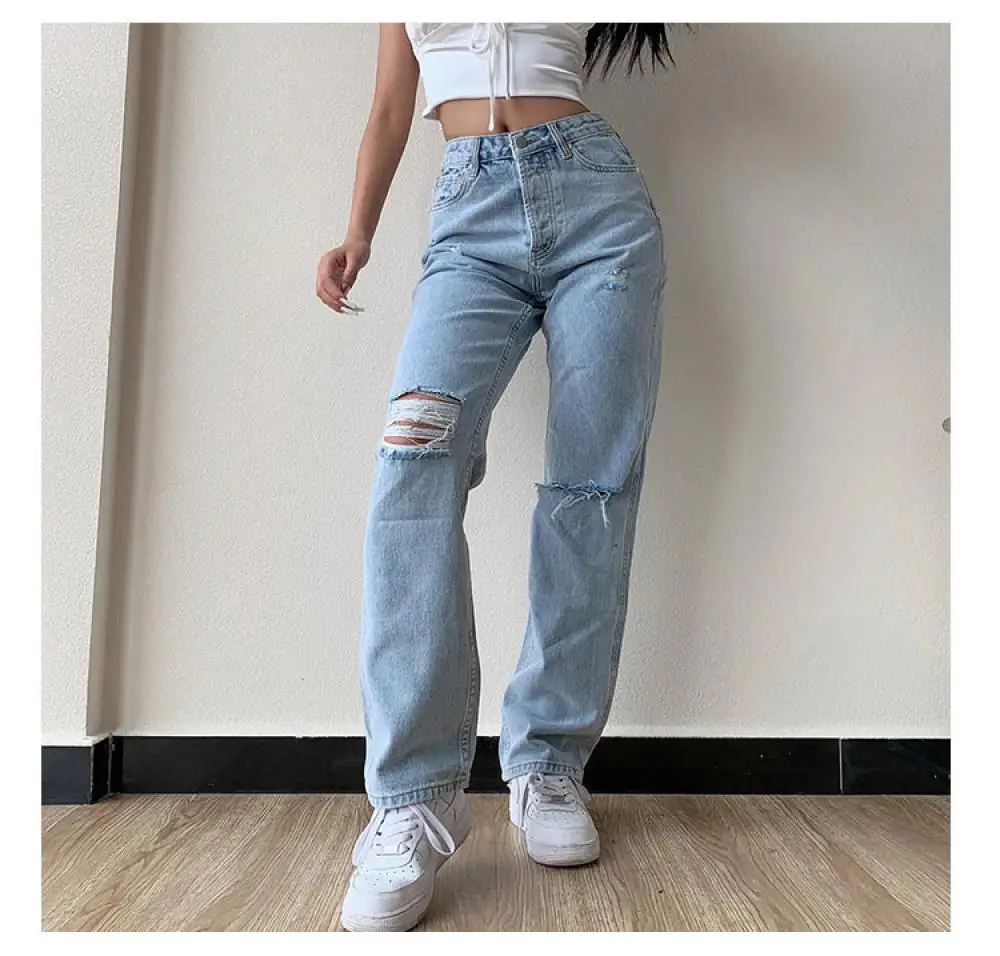 

Fashion Jeans Female Women's Pant Vintage Boyfriend Jean Streetwear Punk Y2K Pants High Waist Ripped Chic Egirl Stright Trousers