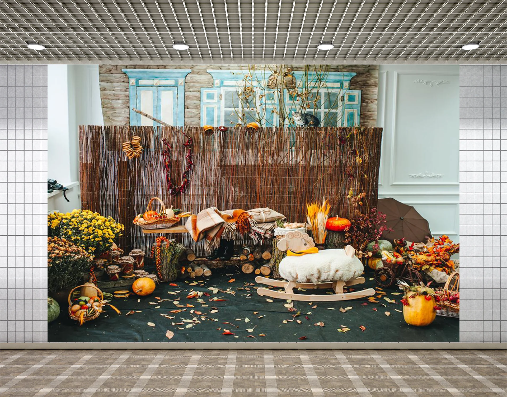 Lyavshi Fall Thanksgiving Day Theme Backdrops Autumn Harvest Photography Background Pumpkins daisy Party Banner Photo Booth Prop |