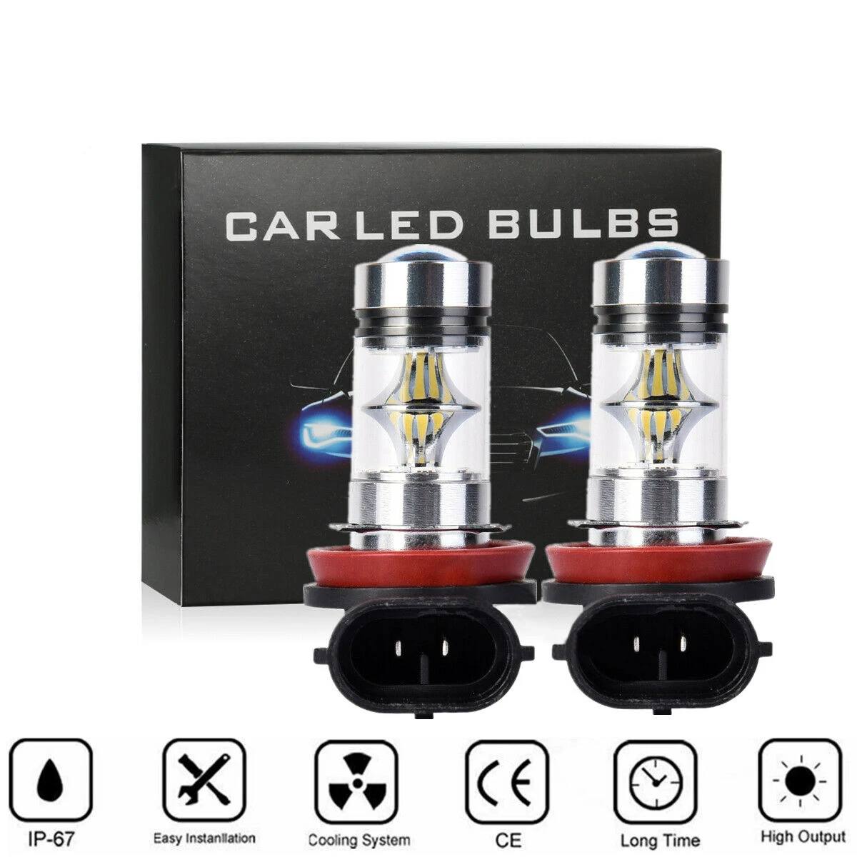 

HIGH POWER H11 100W LED Car Fog Light Bulbs White 6000K Driving Lamps DRL