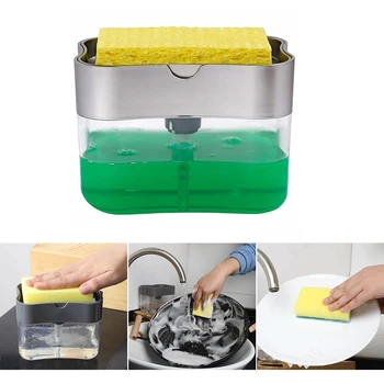 

Soap Dispenser Soap Pump Sponge Caddy New Creative Kitchen 2-in-1 Manual Press Liquid Soap Dispenser With Washing Sponge