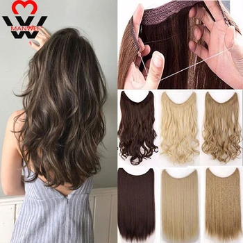 

MANWEI Invisible Wire Hair Extensions Secret Fish Line Hairpieces Straight Natural Synthetic Hair Pieces Red