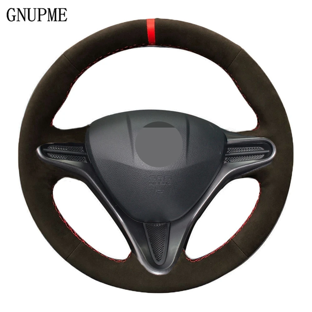 DIY Black Genuine Leather Suede Car Steering Wheel Cover For Honda Civic Old Civic 2004-2011 Civic 8 2006-2009 (3-Spoke)