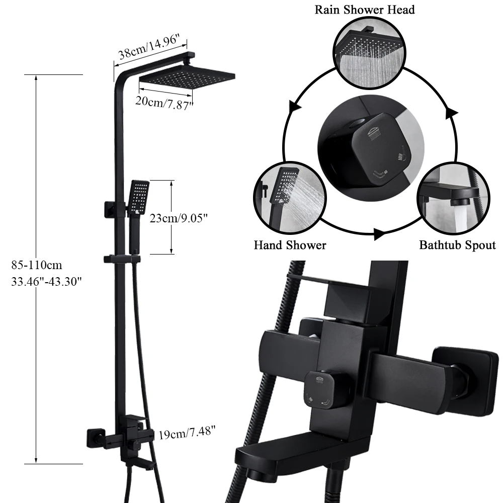 Uythner Bathroom Shower Faucet Rainfall Waterfall Head Wall Mount Bathtub Mixer Tap Hand Sprayer Bath Faucet Shower Set System bathroom shower faucet set