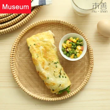 

Mu Shan Bamboo Flat Bamboo Screen Household Drying Hollow Out Dumplings Bamboo Rush Kitchen Food Basket A Snack Basket Small