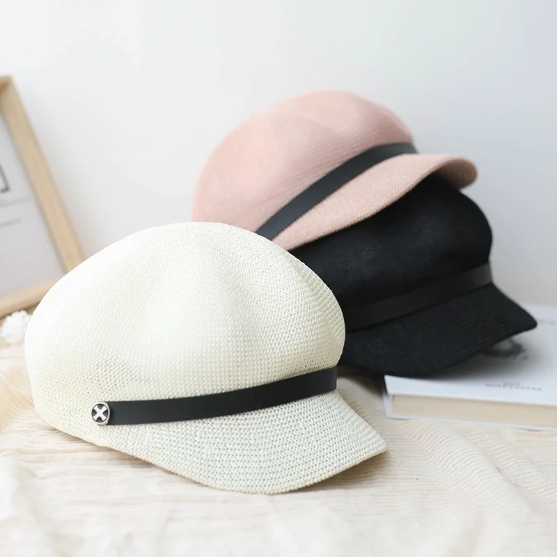 Women Summer Short Brim Newsboy Cap Breathable Octagonal Cap Washable Straw Hats For Women Beach Sun Hat Boina Berets Casquette