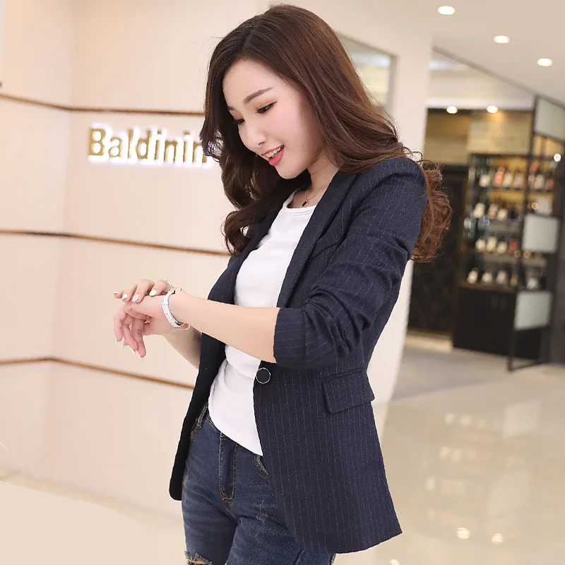 

2018 Spring And Autumn Long Sleeve Vertical Striped Business Suit Thin Slim Fit Slimming Elegant Long Sleeve Small Suit WOMEN'S