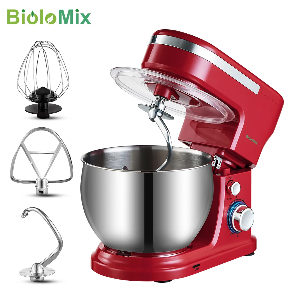 BioloMix 1200W  5L Stainless Steel Bowl 6 speed Kitchen Food Stand Mixer Cream Egg Whisk Whip Dough Kneading Mixer Blender