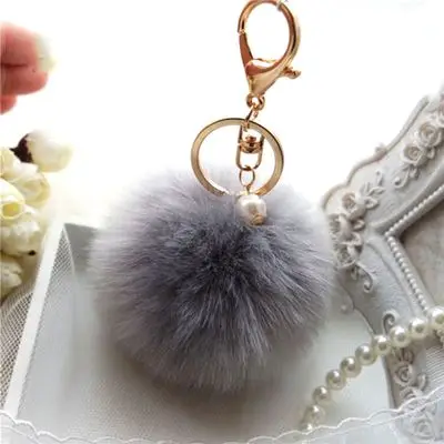 Многоцветная Сумочка с кроликом милая сумка жемчужный пушистый кролик меховой шар брелок для поиска ключей стильный модный брелок - Цвет: Gray