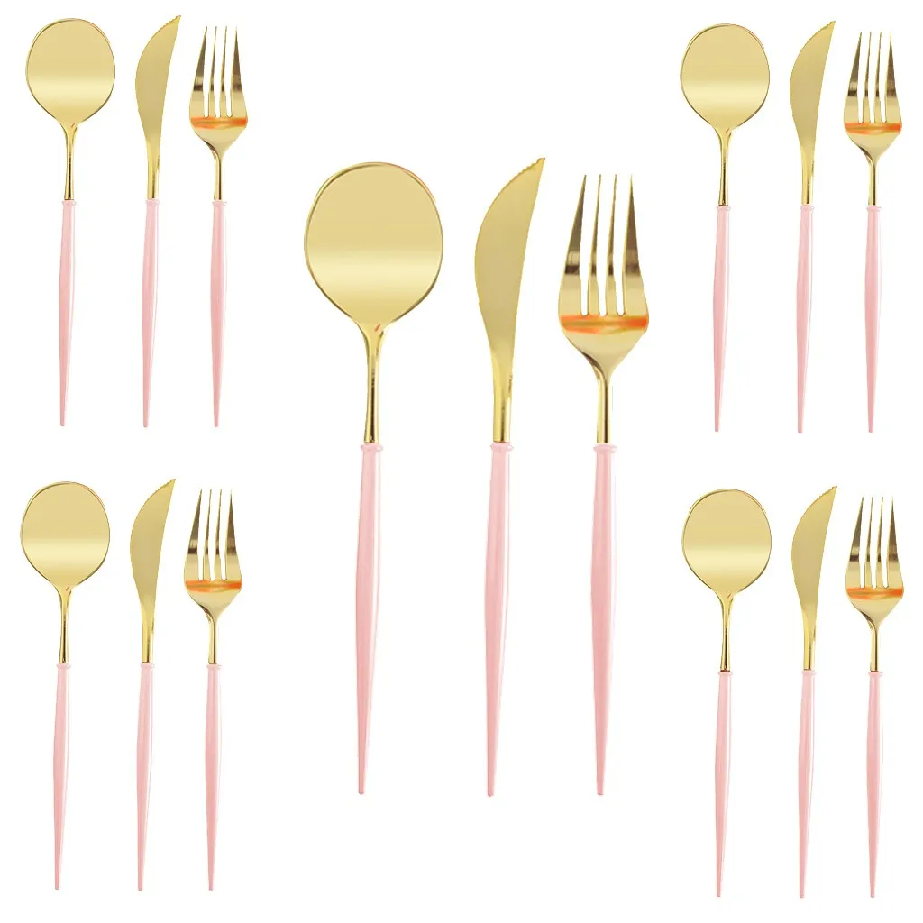 5 set Plastic Rose Gold Tableware Set Cutlery Western Food Tableware Teaspoon Luxury Knife fork spoon dessert Party Supplies