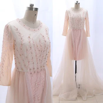 

MACloth Light Pink A-Line O Neck Floor-Length Long Crystal Tulle Prom Dresses Dress M 265175 Clearance