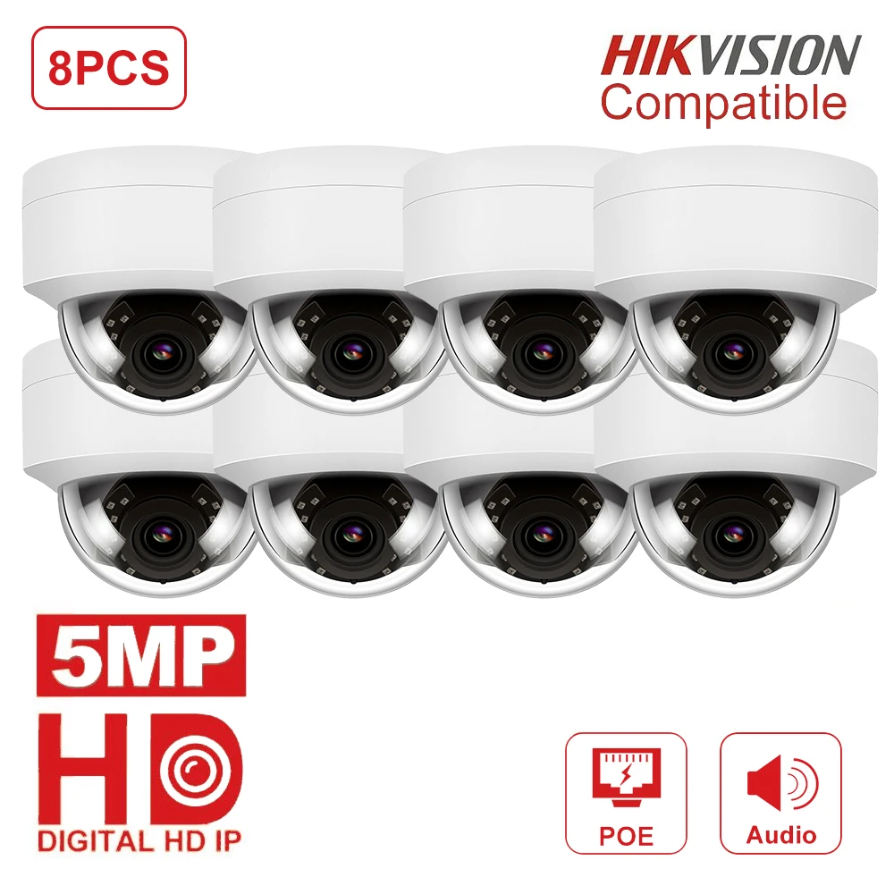 

8pcs/lot Hikvision Compatible 5MP PoE IP Camera Outdoor H.265 HD Video Surveillance Dome Camera Audio Support P2P IR30M Onvif