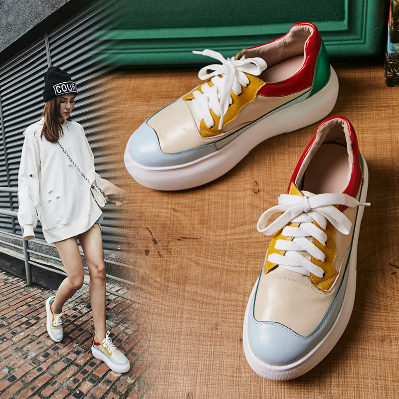 

Ozhouzhan inside And Pure Leather Lace-up Thick Bottomed Casual Shoes 2020 Spring And Autumn New Style Europe And America Mixed