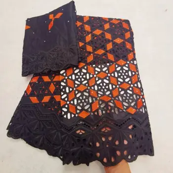 

New design African cotton Lace Fabric high quality african swiss voile lace fabric for women dress 5+2yards AHH064 BLACK