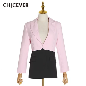 

CHICEVER Patchwork Hit Color Suits Female Notched Collar Long Sleeve Elegant Autumn Blazers Women 2020 Fashion Clothing New Tide