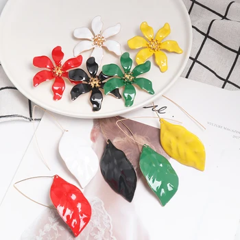 

Lady Fashion Bohemian Wedding Leaf and Flower Drop Earrings Jewelry Earrings for Women Luxury Colorful Big Pendant Earring