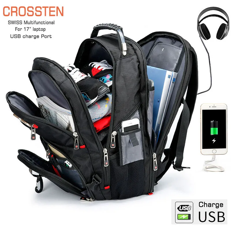 Продажа Crossten Швейцарский Многофункциональный Водонепроницаемый рюкзак для ноутбука 17,3