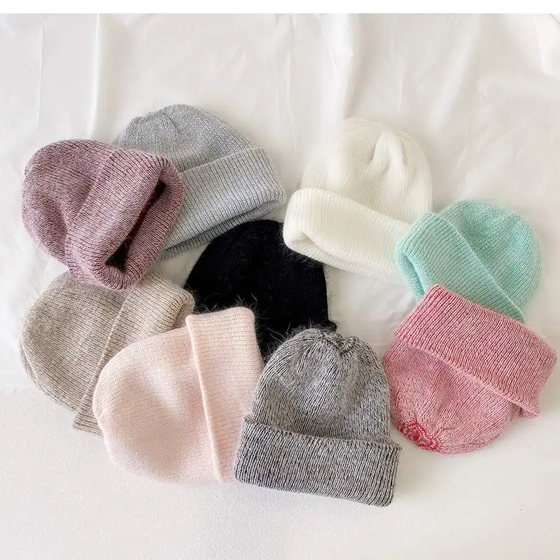 

new simple Rabbit fur Beanie Hat for Women Winter Skullies Warm wool Cap Gorros Female Cap