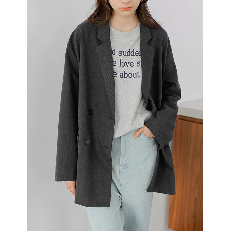 

2019 Loose-Fit Simple Vertical Multijunction Textured CHIC Online Celebrity Small Suit Coat Women's Spring And Autumn Korean-sty