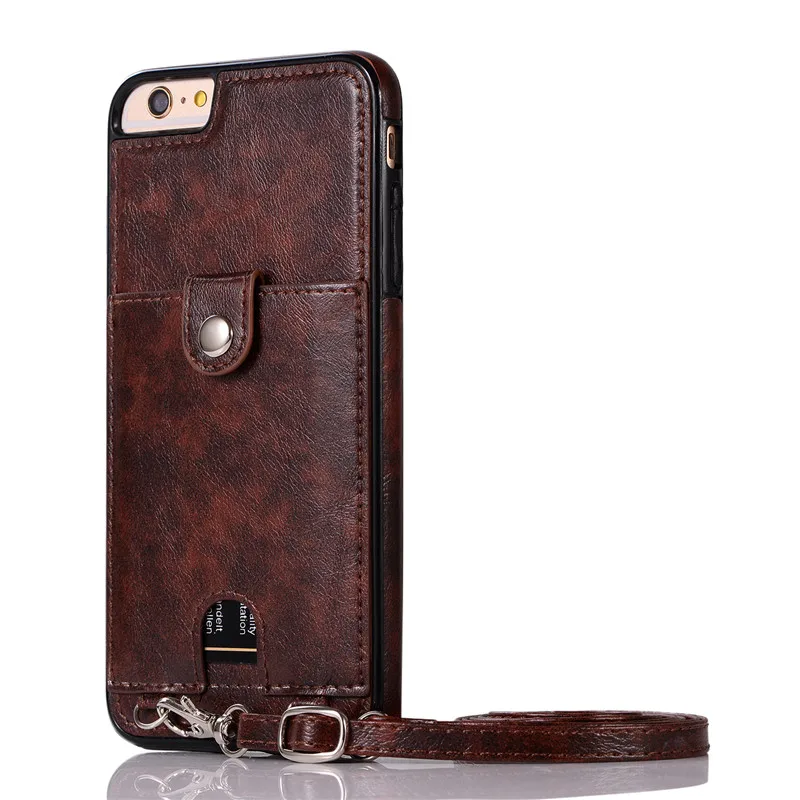 Винтажный чехол из искусственной кожи для iPhone Xs Max XR X Wallet Card чехол для iPhone 6 6S 7 8 Plus с ремешком - Цвет: Коричневый