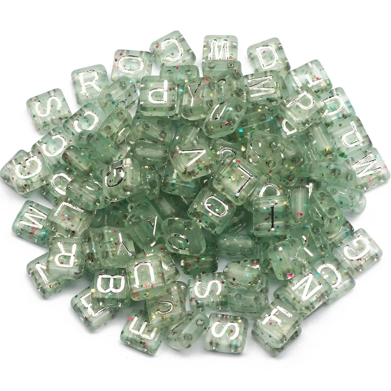 100/200/500pcs 8x9mm White Gold Color Acrylic Letter Beads Two