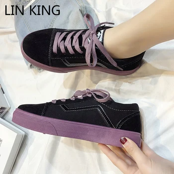 

LIN KING New Designer Shoes For Woman Sneakers Chunky Outdoor Casual Shoes Women Vulcanize Shoes Retro Lace Up Flat Canvas Shoes
