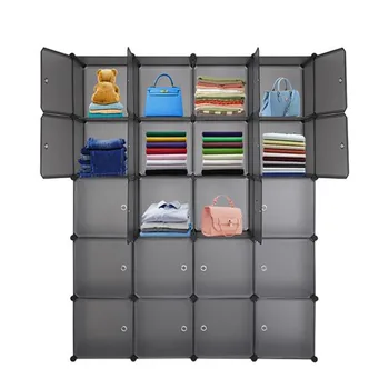 

20 Cube Organizer Stackable Plastic Cube Storage Shelves Design Multifunctional Modular Closet Cabinet with Hanging Rod Brown