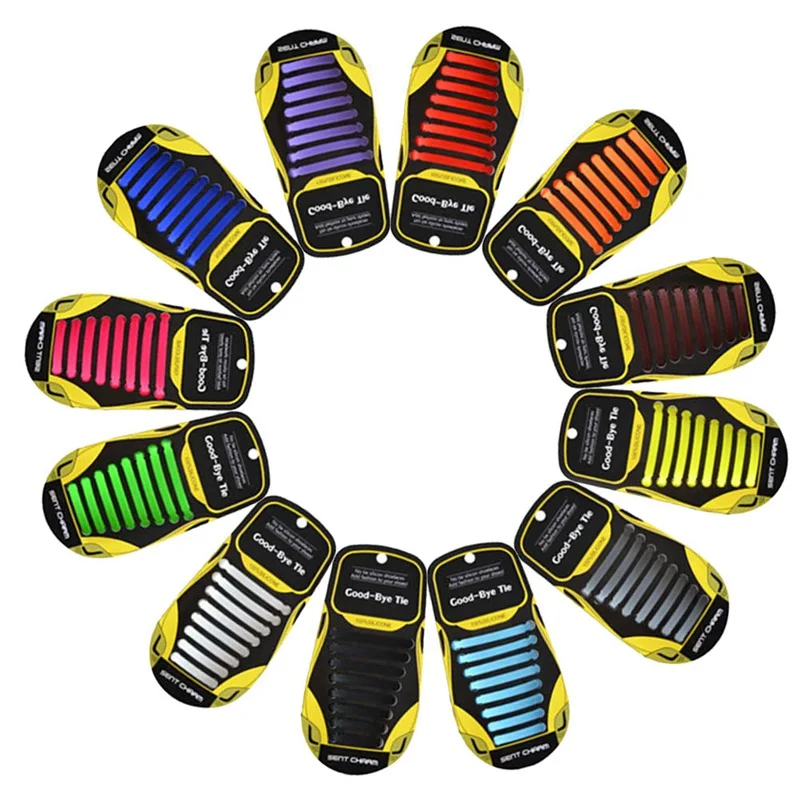 16pcs Lazy Elastic Silicone Shoelaces No Tie Running Sneakers Strings Shoe Laces
