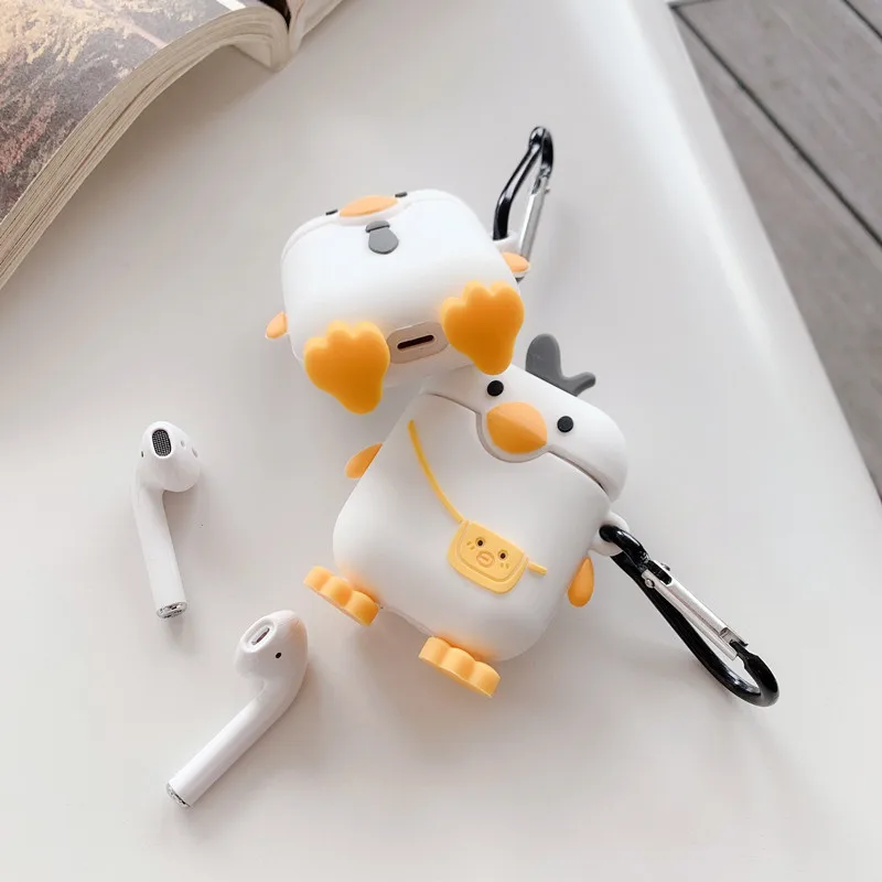 

3D Duck Cartoon Airpods Case Silicone Wireless Earphone Cover Earbuds Protective Case Airpods Accessories for Apple AirPods 1 2