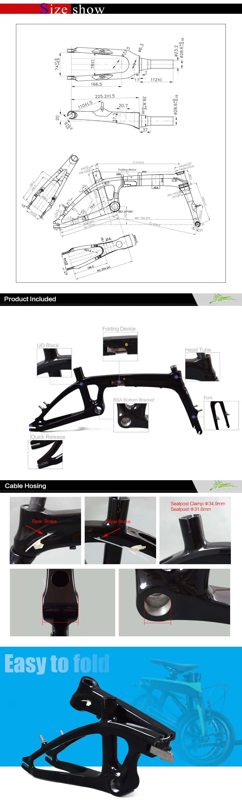 Discount Full carbon folding bike frame size in 14inch bisiklet frame BSA V Brake Mini portable carbon road bike frame 4 Discount Full carbon folding bike frame size in 14inch bisiklet frame BSA V Brake Mini portable carbon road bike frame 4