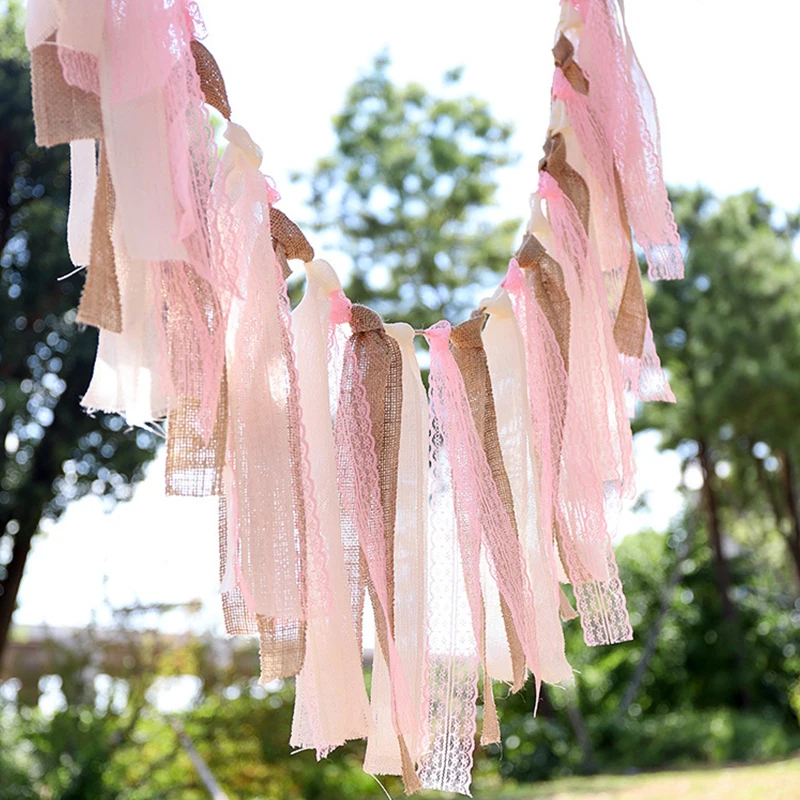 1.6m Lace Bunting Flags Banner Tissue Vintage Jute Rustic Hessian Burlap Flag Wedding Party Decoration Home Dec | Дом и сад