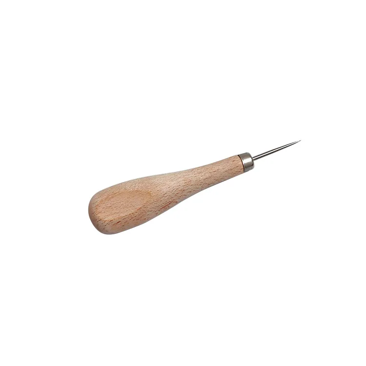 1pcs Leather Craft Wooden Diamond Rhombus handle Awl DIY Leather Stitching Sewing Punch Tool