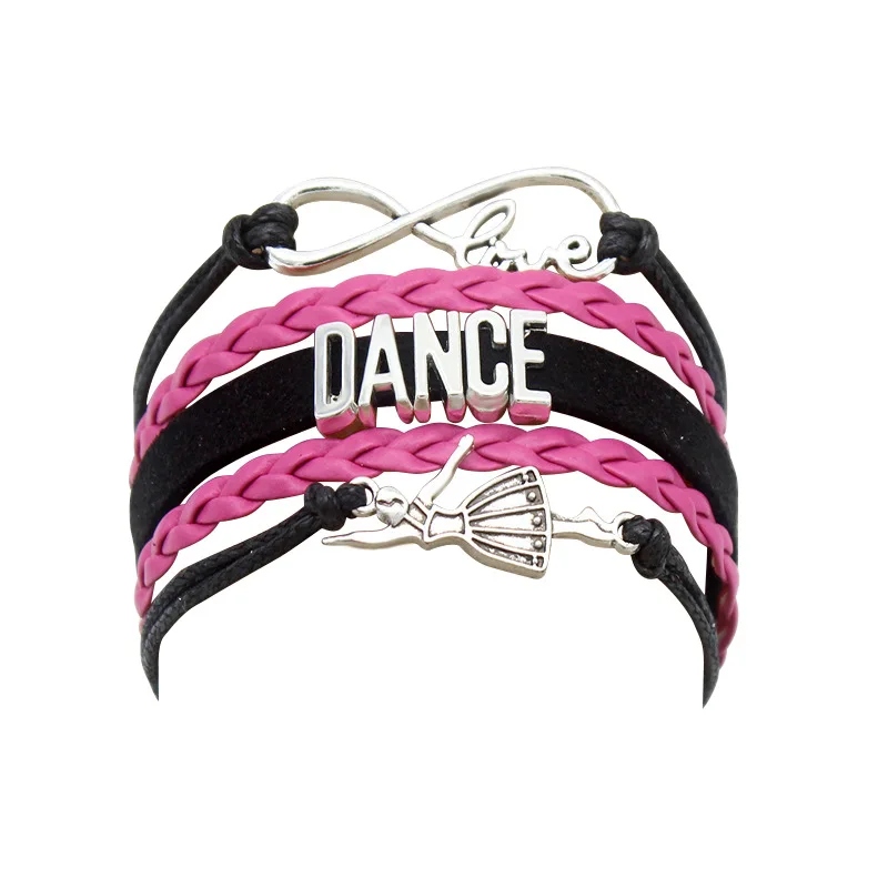 

10PC/Lot Infinity Love Dance Charm Wrap Bracelets Hot Pink Gifts Bracelet Leather Custom Women & Men Bracelet Jewelry