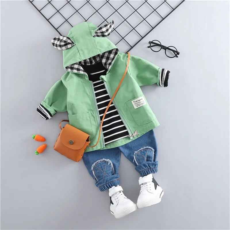 Комплекты одежды для маленьких мальчиков и девочек; комплекты одежды для малышей; детские пальто; футболка; штаны; Повседневный Детский костюм - Цвет: Зеленый
