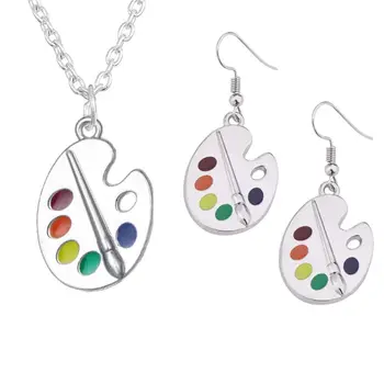 

1 Set Paint Brush Colorful Paint Palette Drop Earrings Necklace Artist Painter Jewelry