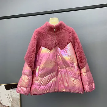 

Winter Jacket Women 2019 New White Duck Down Jacket Women Down Coat Female Lambswool Patchwork Glossy Short Down Parkas Outwear