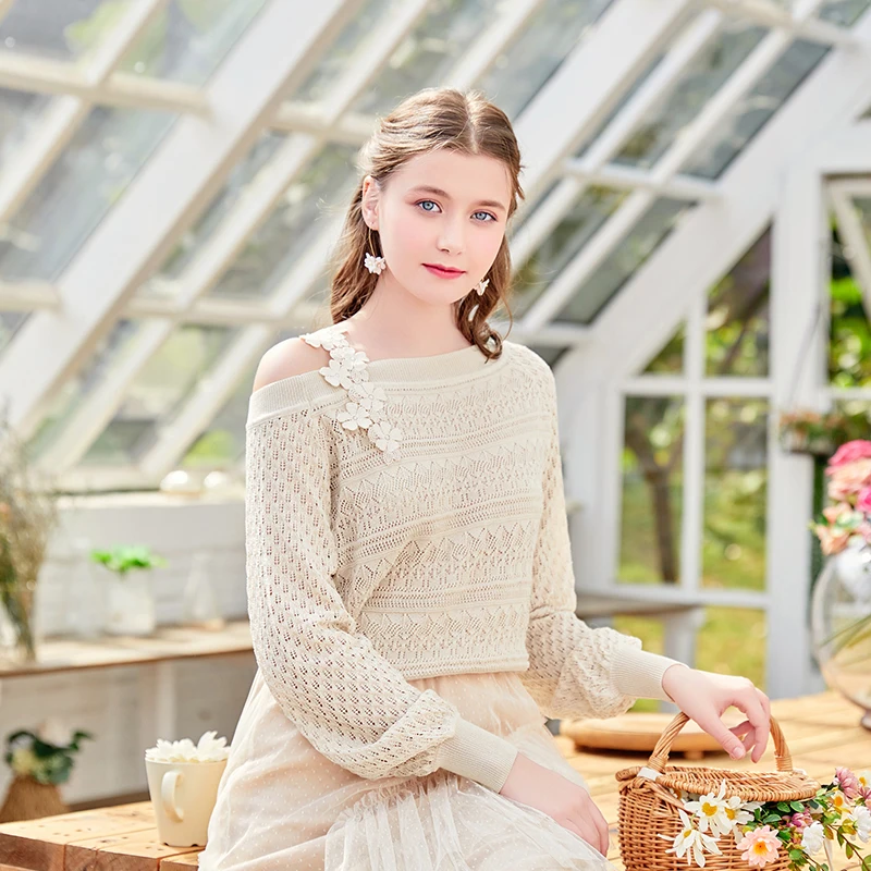 

Sweater Woman Easy Early Autumn 2019 Strapless Hollow Out Jacket Lazy Wind Pullover Rendering Knitting Unlined Upper Garment