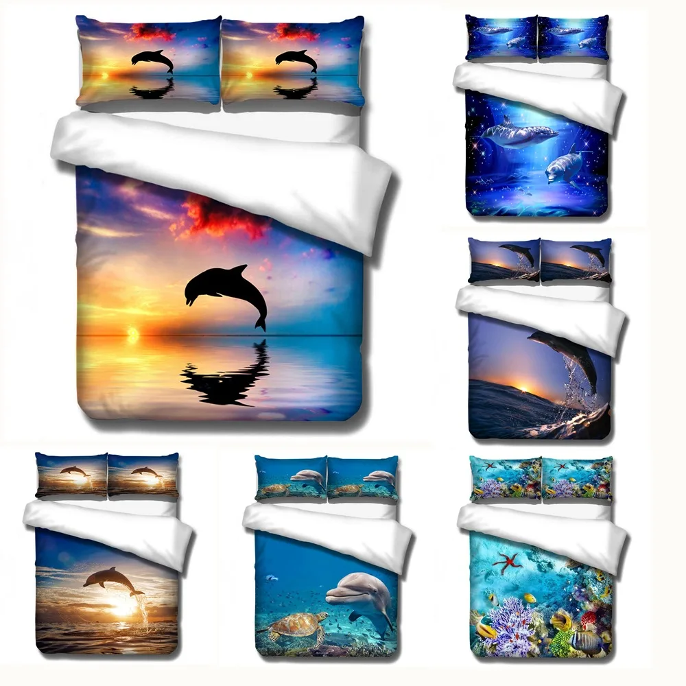 3D печати Дельфин подводный мир Постельное белье Quiltcover Дизайн Комплект постельного белья Постельное белье queen King Размеры 2/комплект из 3 предметов, детский подарок на день рождения