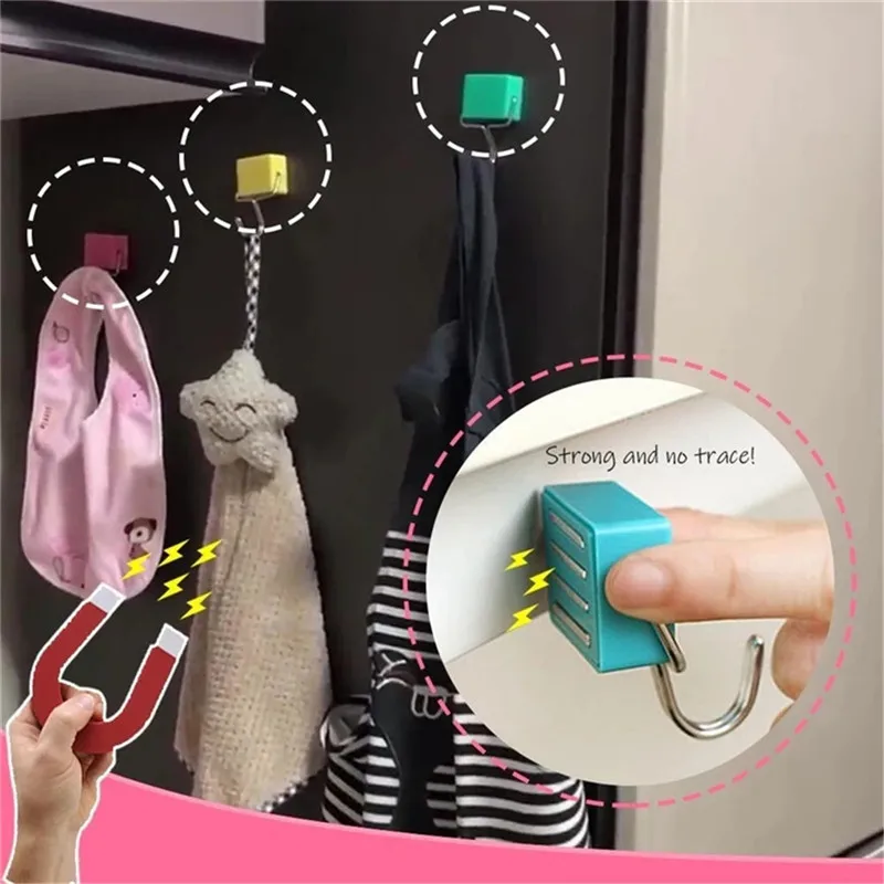 180° Magnetic Hooks With Stickers Set Powerful Strong for Refrigerator Hanger Reusable Strong Magnetic Hooks 40DEC2405