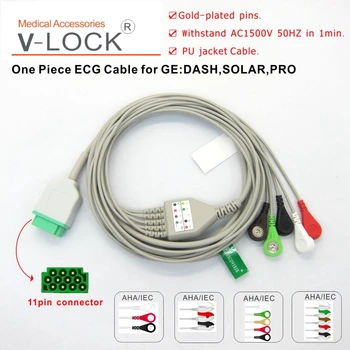 

One-piece ECG cable and leadwires 3leads 5 leads snap clip for GE:DASH,SOLAR,PRO patient monitor