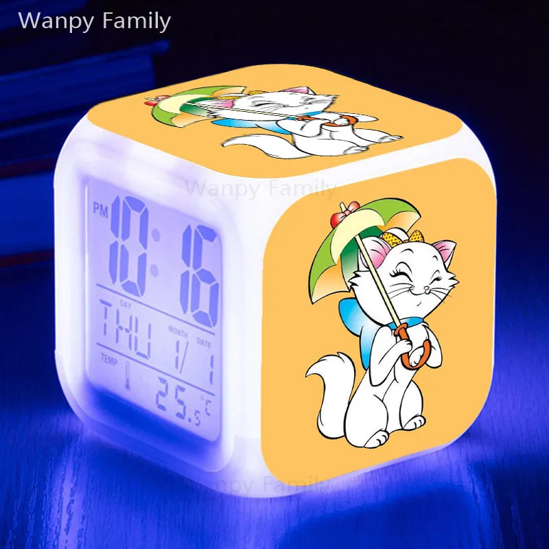 Милый Зонт кошка Мэри будильник светодиодный большой экран 7 цветов светящийся для детей подарок на день рождения многофункциональные сенсорные электронные часы